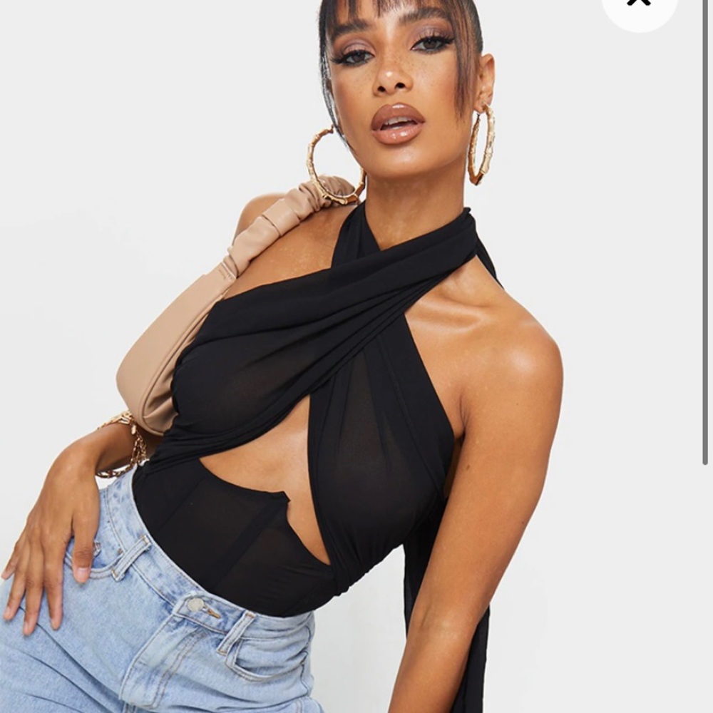 Halterneck Underbust Corset Detail Bodysuit